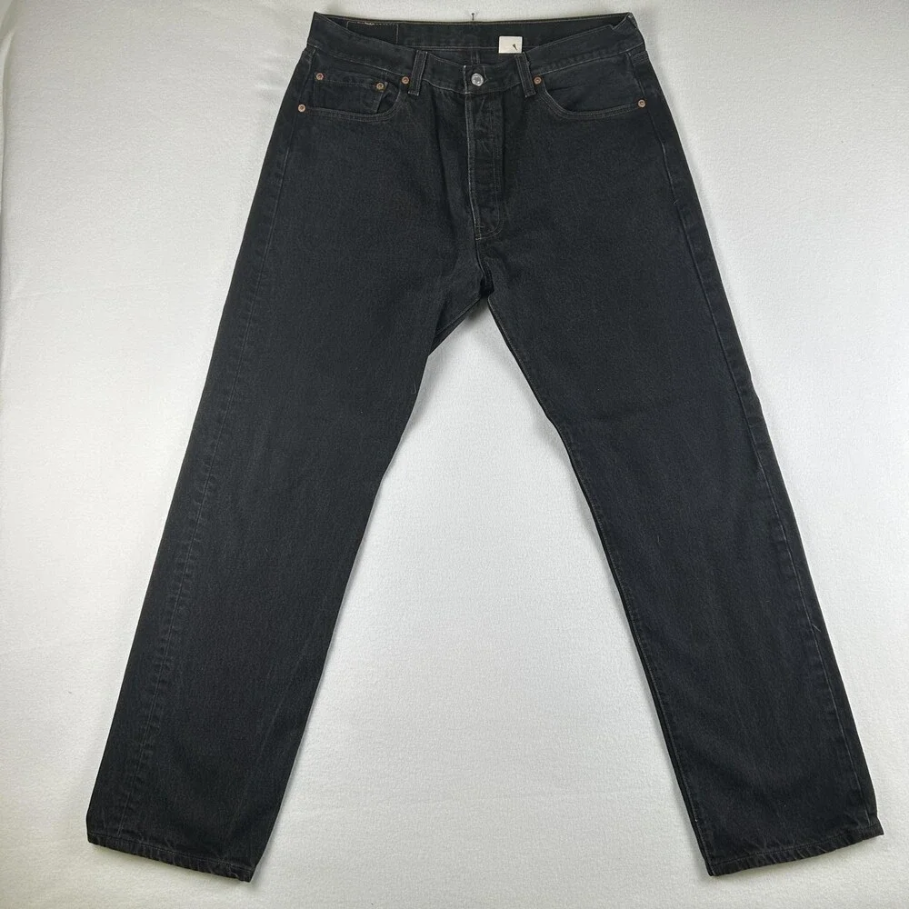 Vintage Levis 501 Jeans Mens 35x32 Charcoal Wash Black Denim Regular Straight